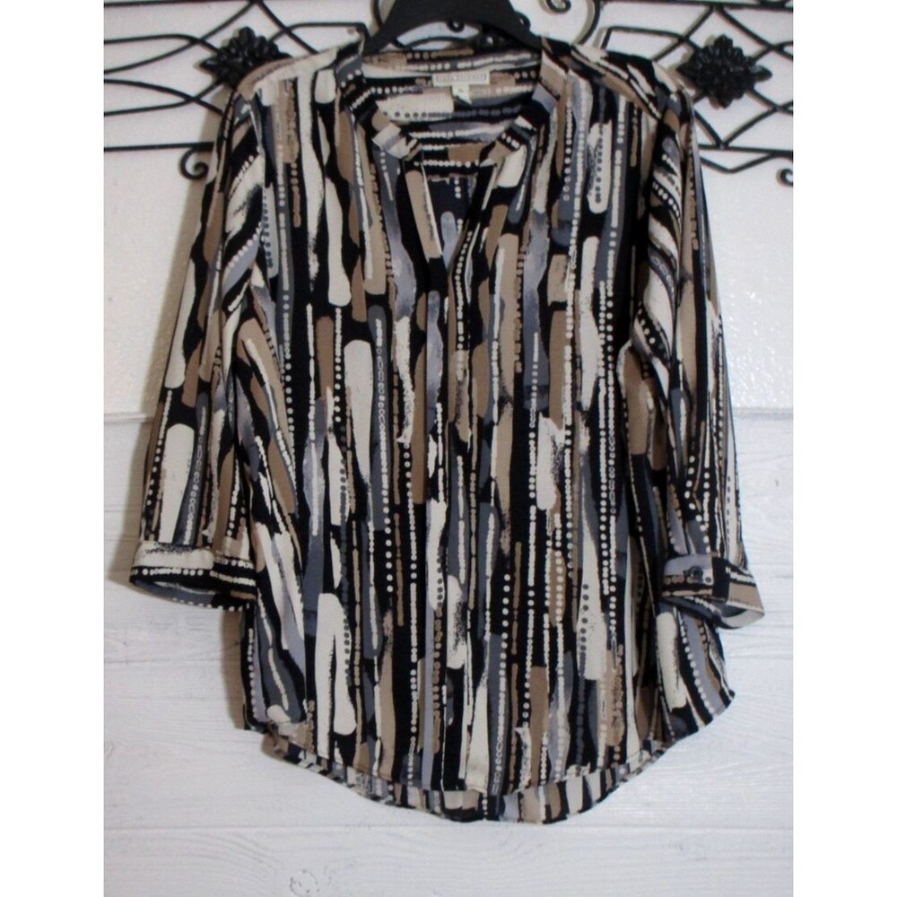 Dana Buchman Women's Top Size XL Long Sleeve Multicolor Geometric Round Neck
